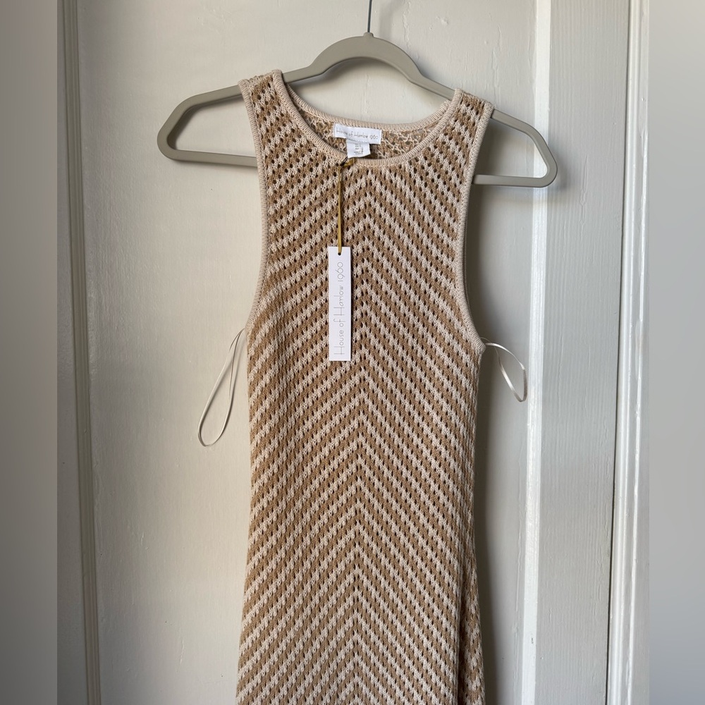 NWT House of Harlow 1960 Beige and White Chevron Crochet Sleeveless Maxi Dress - Picture 3 of 6
